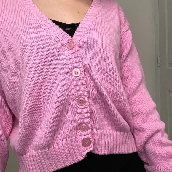 Brandy Melville Womens Button-Up Crop Cardigan Sweater Size S Pink - Picture 3 of 5